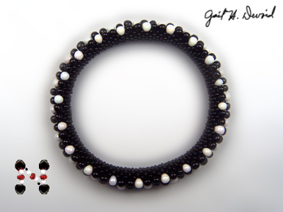 Designer Jewelry - Black and White Flower Bead Crochet Bracelet