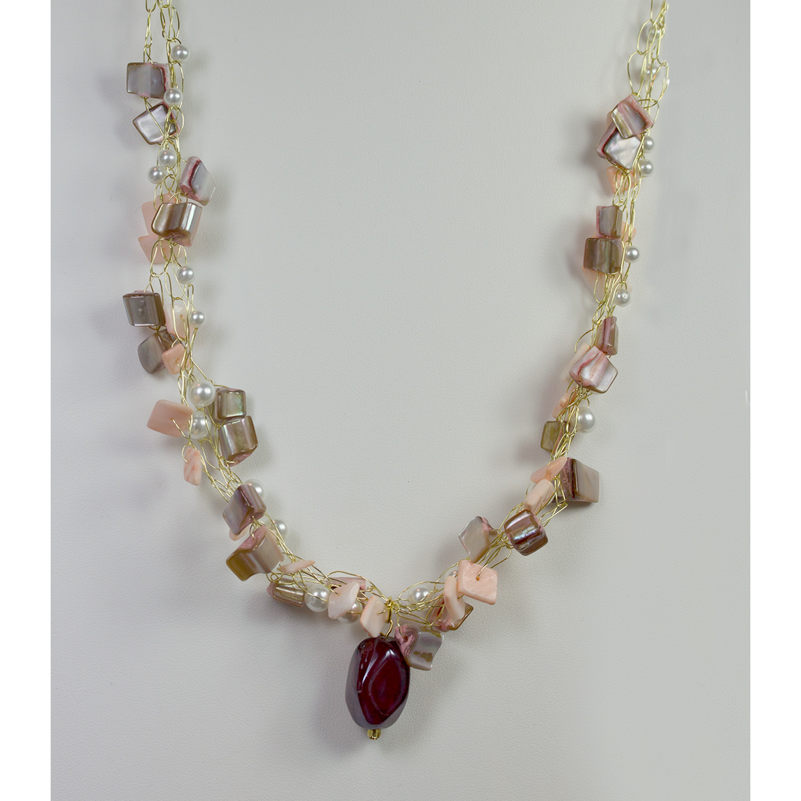 Designer Jewelry - Wire Crocheted Pearl & Shell Necklace