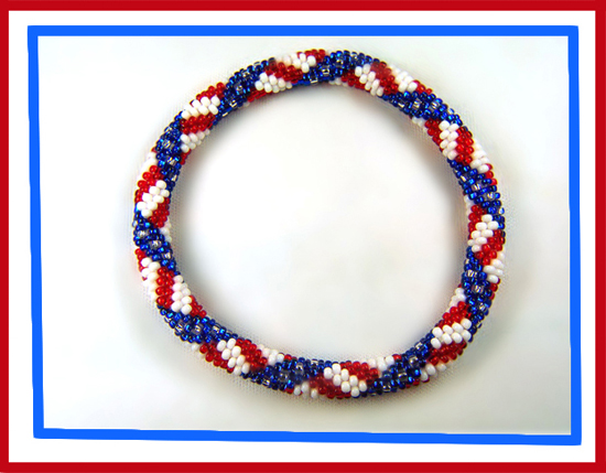 Designer Jewelry-Star & Stripes Seed Bead Bracelet