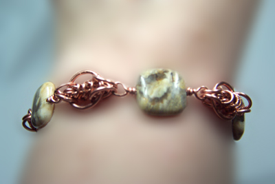 Designer Jewelry - Copper Chain Maille Bracelet on the Wrist